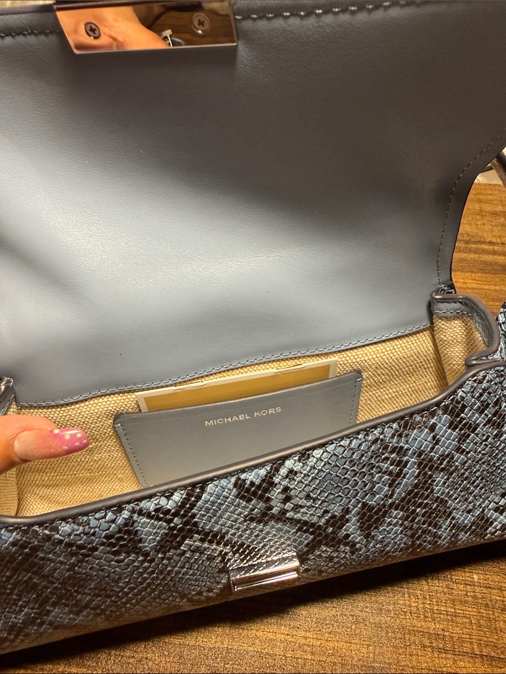 Michael Kors Blue Snake-Print Shoulder Bag - Picture 5 of 8